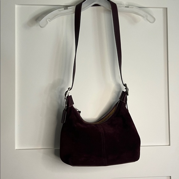 Vintage COACH Suede Leather Hobo Shoulder Bag Purple Handbag 8E82 - Picture 1 of 7